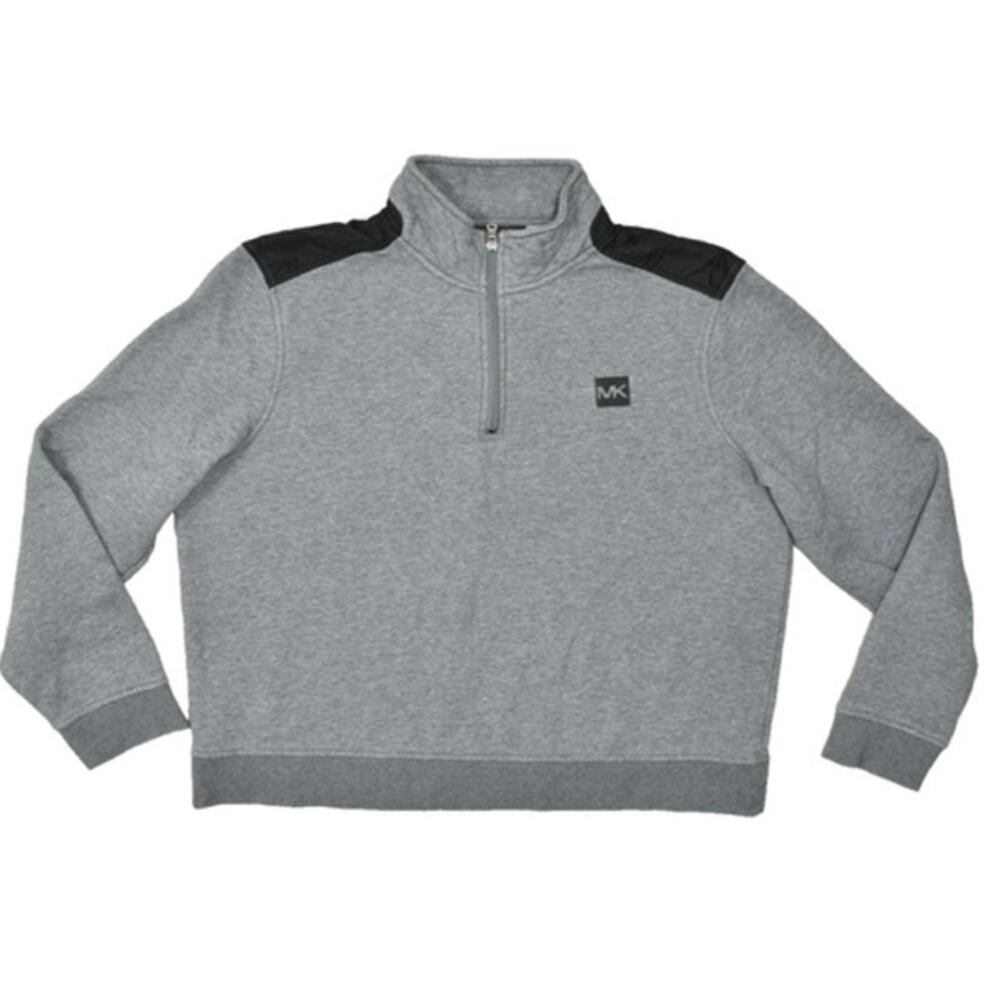 Michael Kors Mens M Gray Quarter Zip Pullover Fleece Sweatshirt Logo Casual